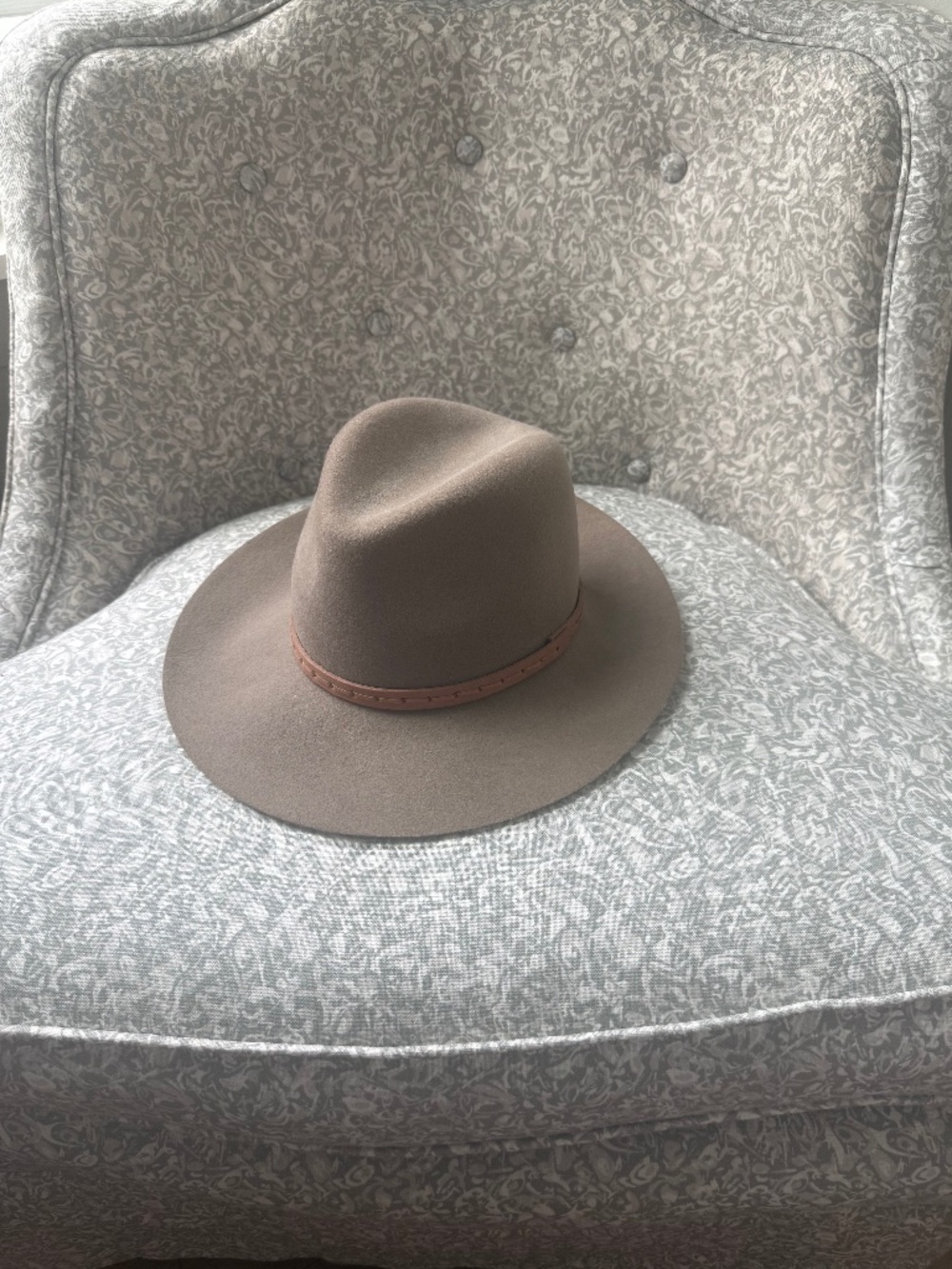 Rag & Bone Taupe Wool Felt Wide Brim Fedora Hat Leather Band